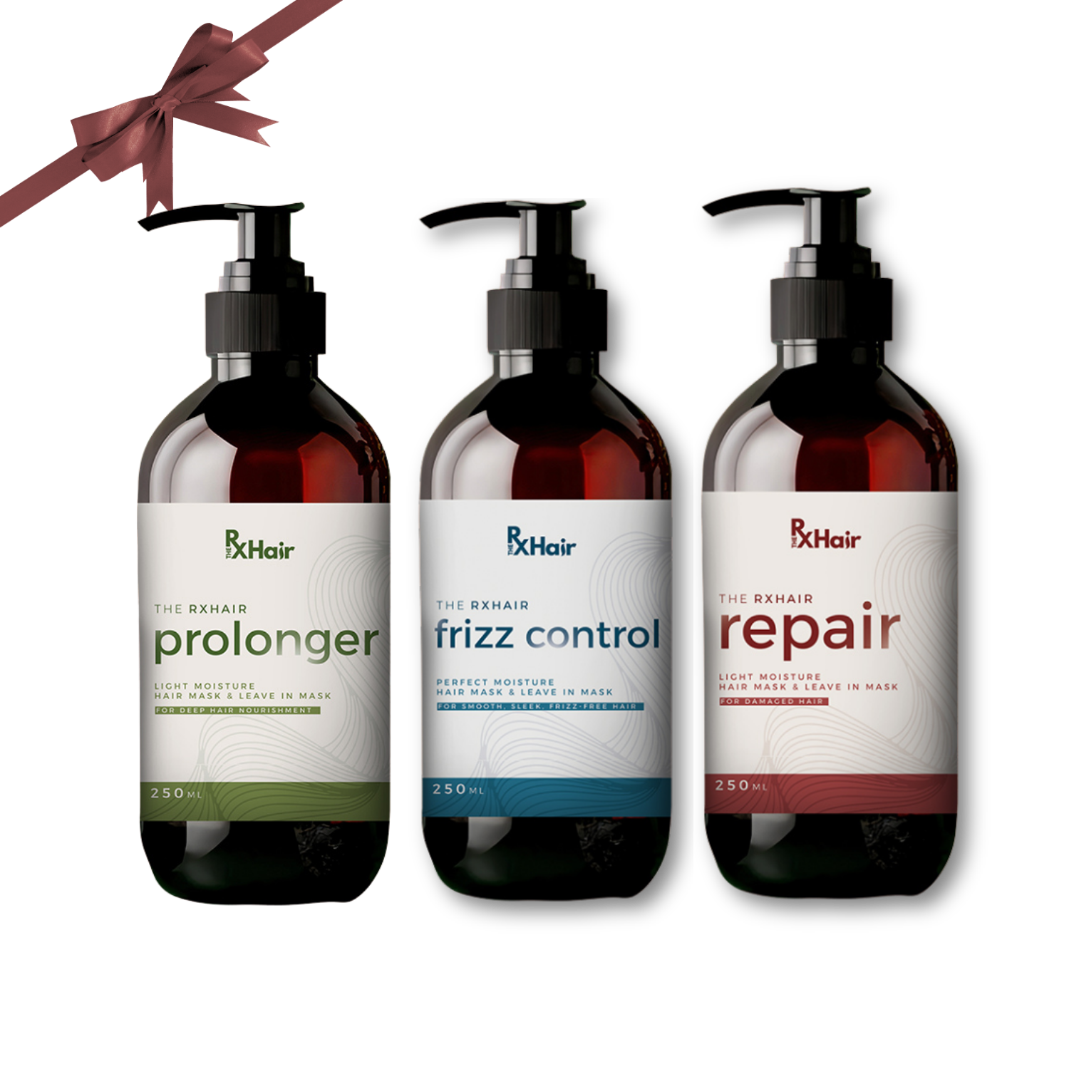 RXHair Full Care Set - 3 Natural Hair Masks for Repair, Growth & Frizz Control